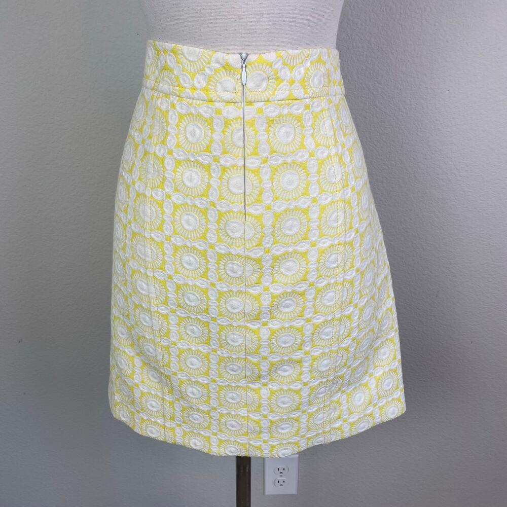 Trina Turk Yellow White Tapestry A Line Knee Length Skirt 6 - Picture 6 of 7